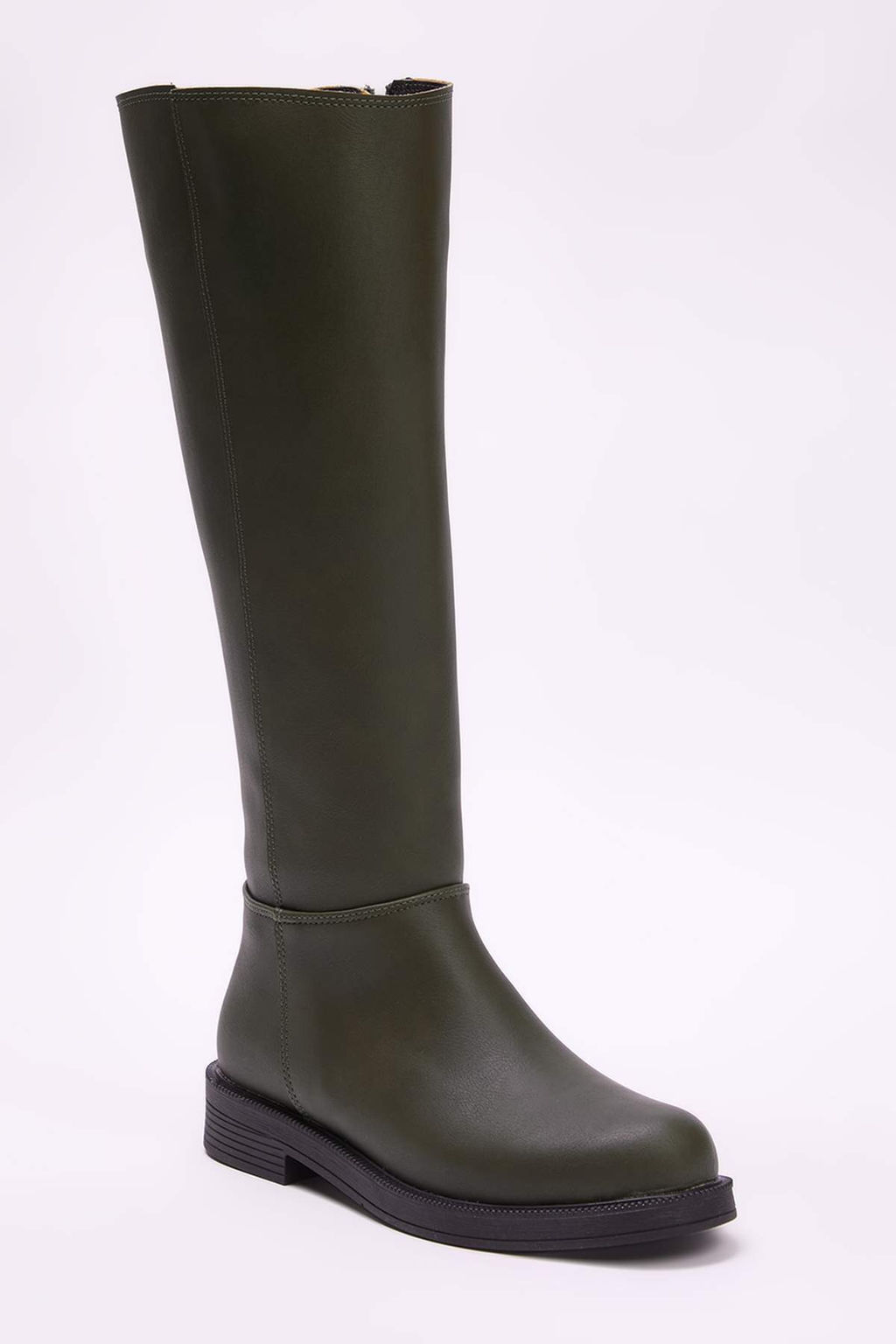 Haki Fermuarl? K?sa Kad?n 4 cm Duz Topuklu Cizme TAKAW25CZ00000