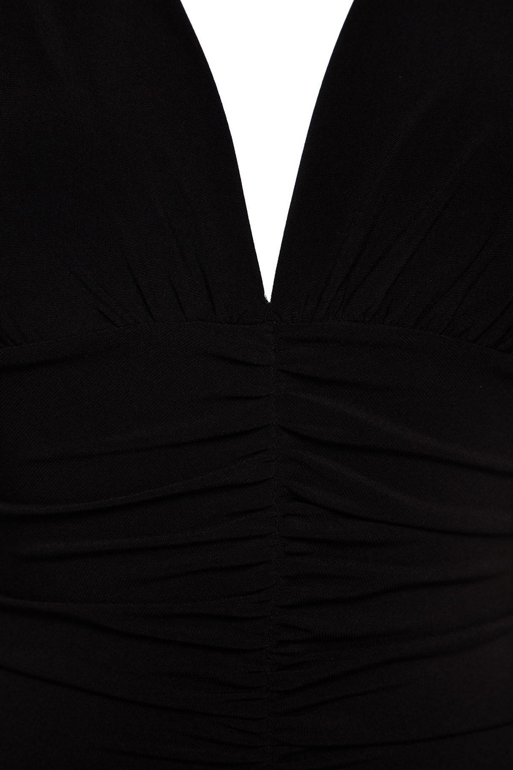 TRENDYOLMILLA Siyah Drapeli V Yaka Fitted/Vucuda Oturan Esnek Midi Orme Kalem Elbise TWOAW24EL00197