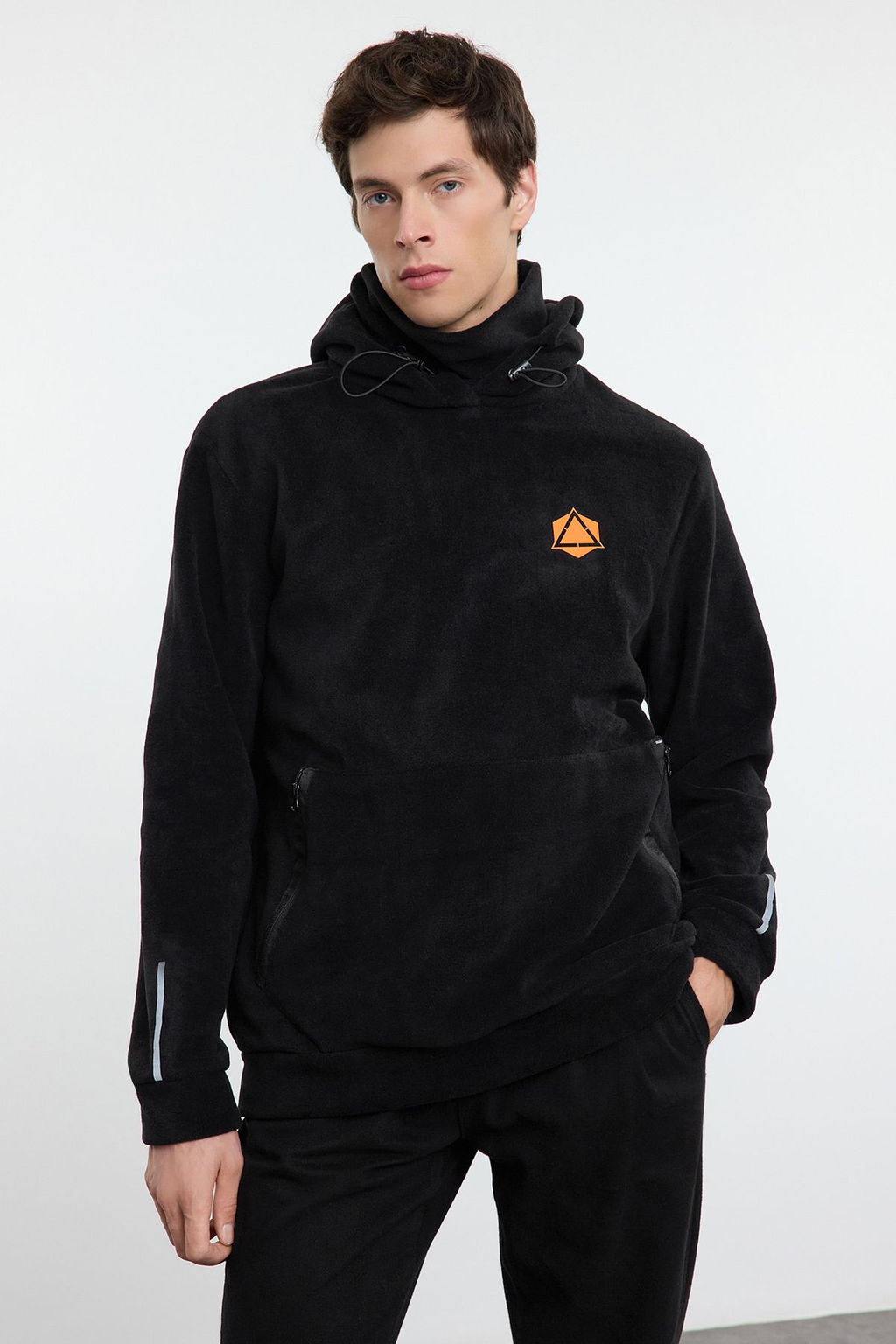 TRENDYOL MAN Premium Antrasit Oversize/Normal Kesim Bask?l? Anti-pilling Polar Sweatshirt TMNAW24SW00122