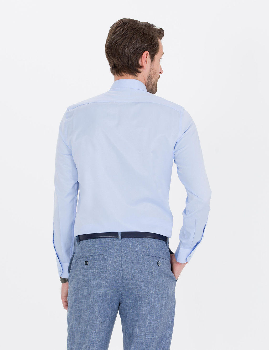 A__k Mavi Slim Fit Uzun Kollu Klasik G_mlek