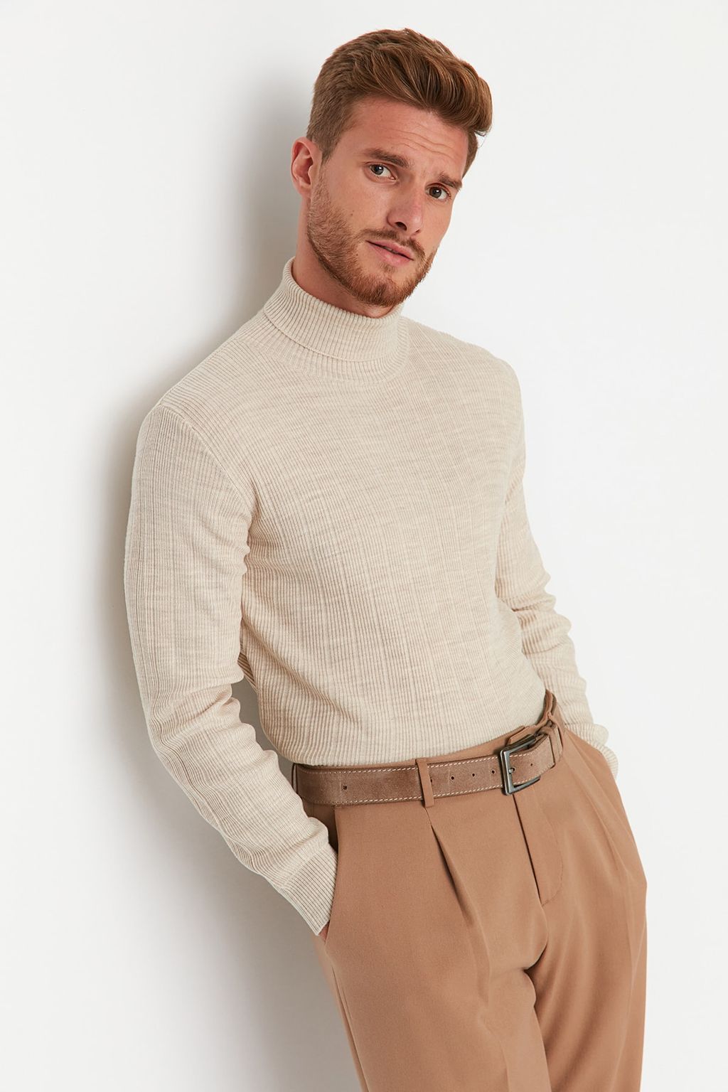 TRENDYOL MAN Bej Regular Fit Bal?kc? Yaka Triko Kazak TMNAW21KZ2502 - Trendyolmilla фото 3