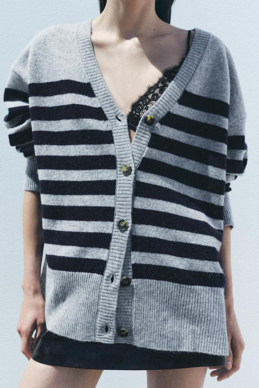 STRIPED KNIT CARDIGAN 100% WOOL - Zara фото 2
