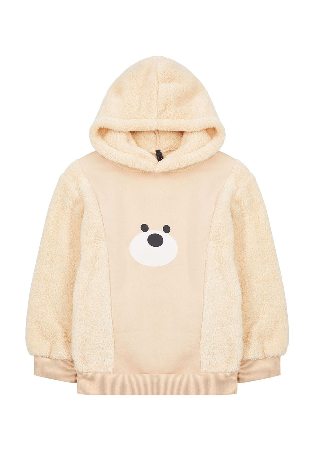 Bej Erkek Cocuk Kapusonlu Polar Bask?l? Orme Sweatshirt TKDAW25SW00017.