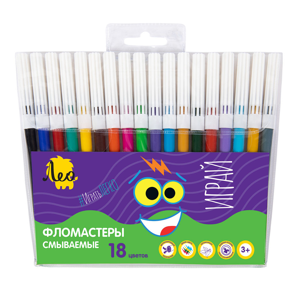 Лео Играй Фломастеры смываемые LPFPW-18 18 цв
