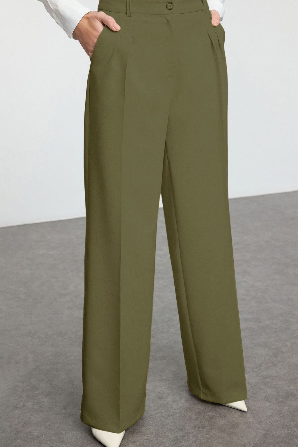 Ac?k Haki Pilili Wide Leg/Genis Paca Pantolon TWOAW25PL00109 Palazzo