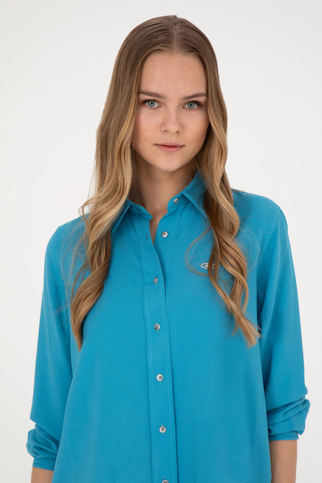 Женская синяя рубашка с длинным рукавом Неожиданная скидка в корзине - U.s. polo assn фото 2