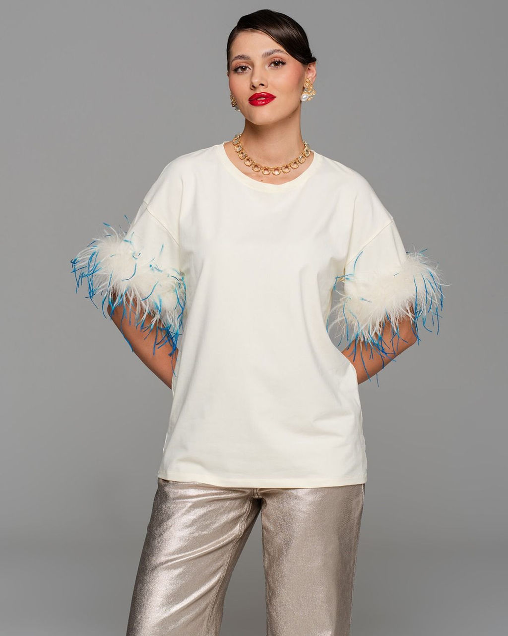 Футболка с перьями страуса FSP006