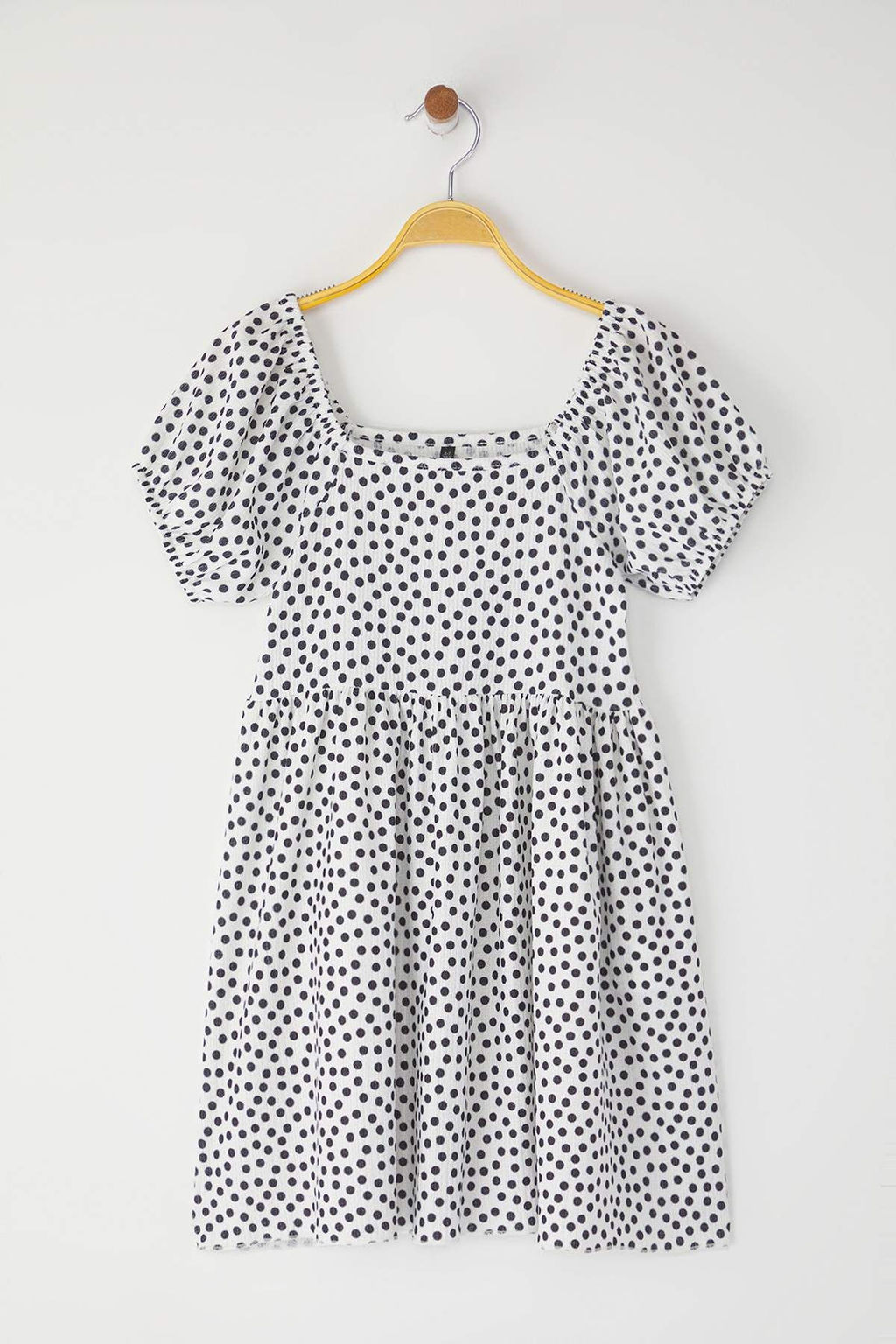 Siyah K?z Cocuk Puantiye Desenli K?sa Kol Bayraml?k Orme Elbise TKDSS24EL00007