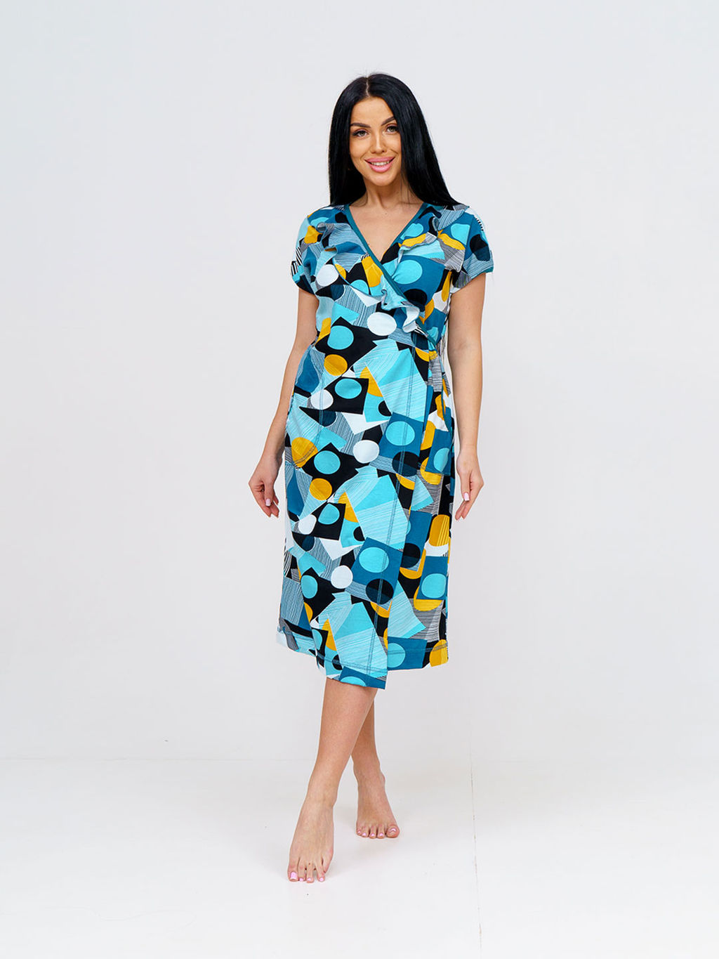 Халат женский, цвет голубой горчичный