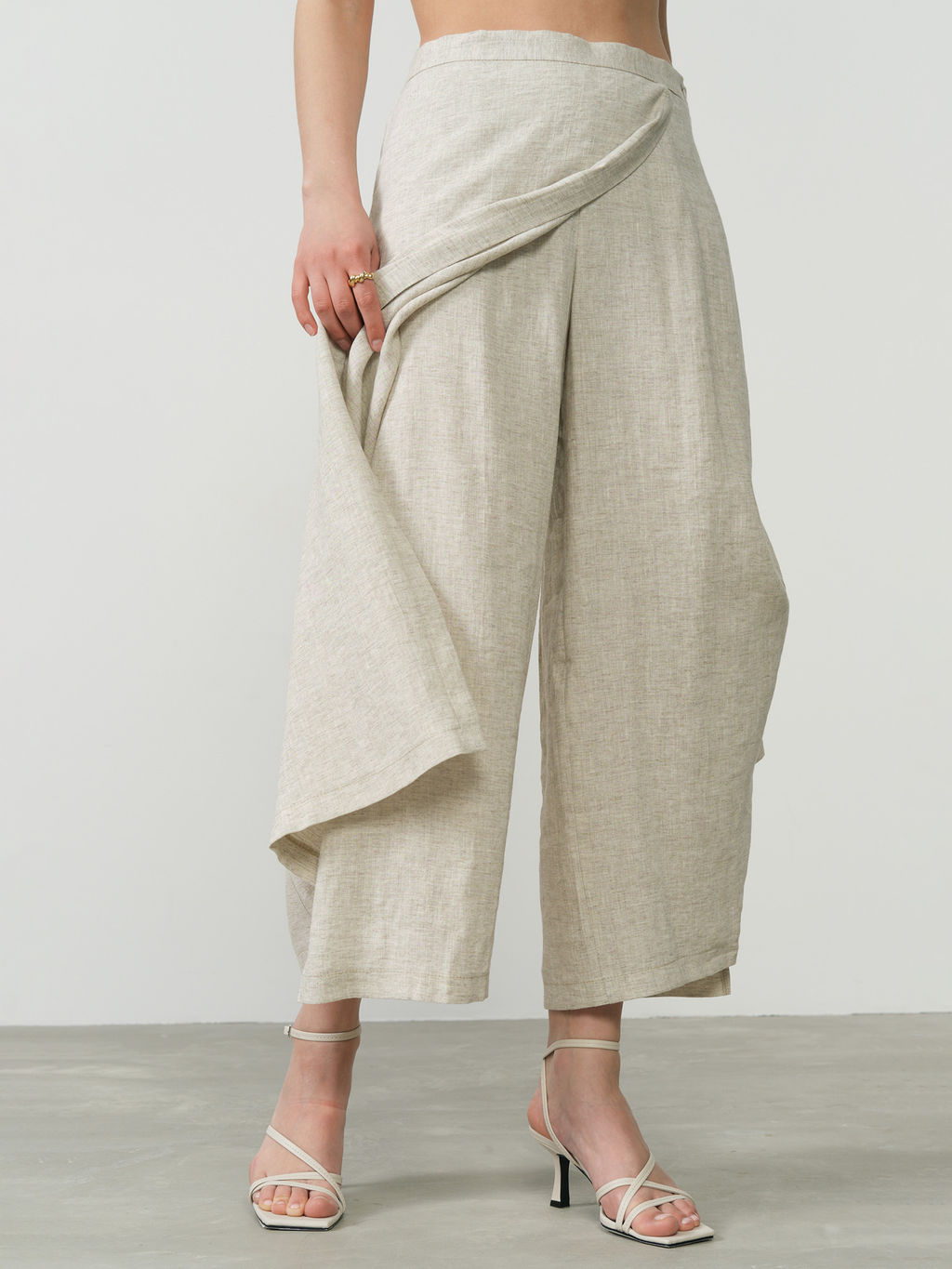 Брюки льняные Б043Т серый меланж