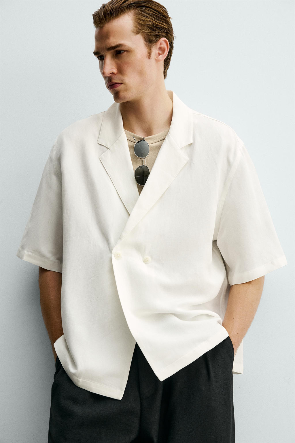 CAMISA KIMONO VISCOSA - LINO / Blanco roto - Zara фото 5