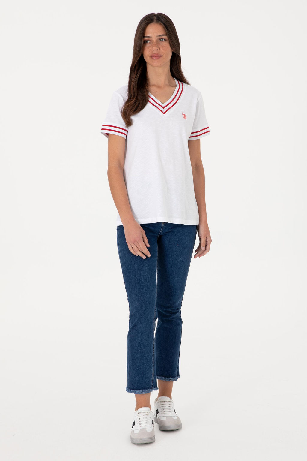Kad_n Beyaz V Yaka Ti__rt Sepette S_rpriz _ndirim - U.s. polo assn фото 4