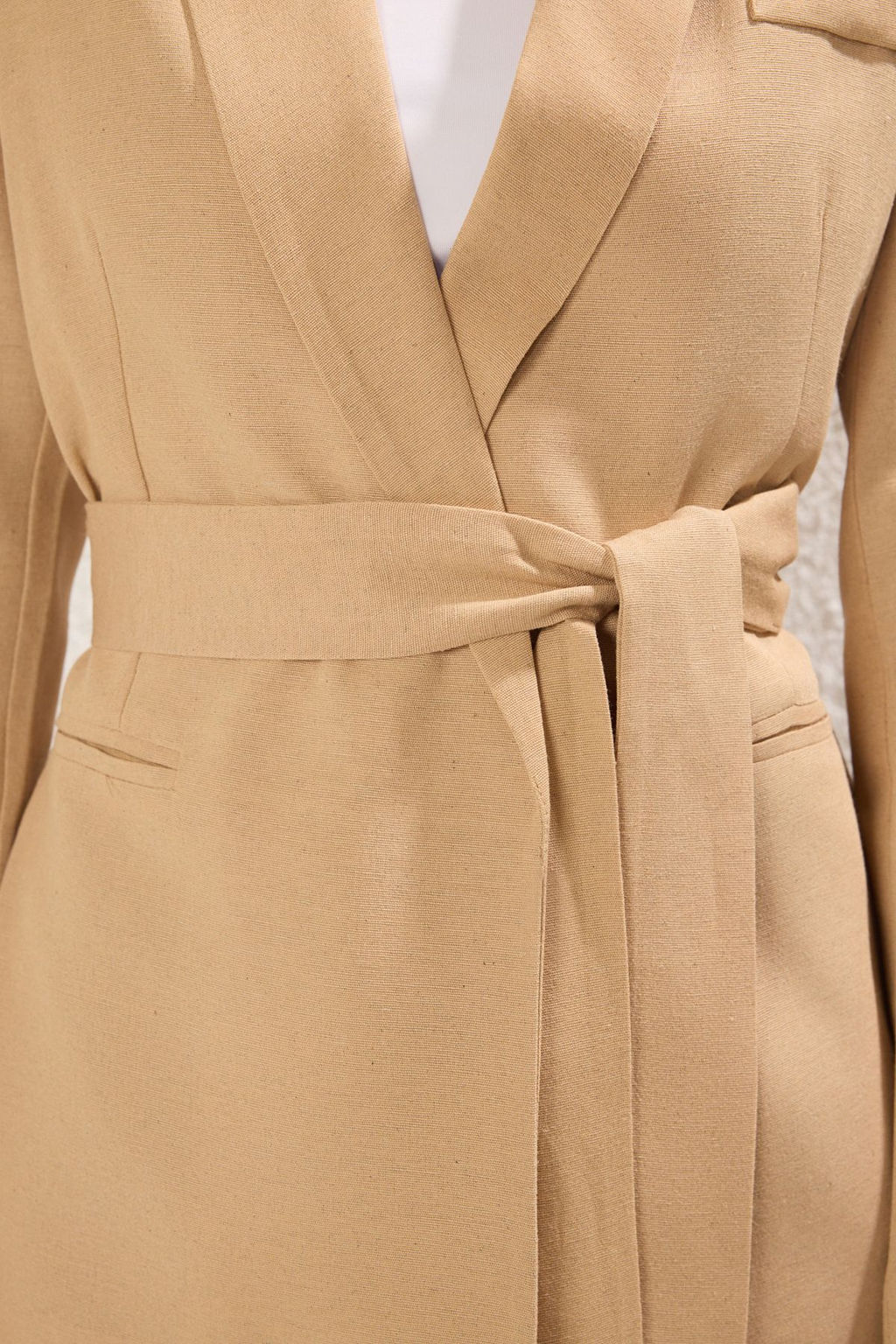 TRENDYOLMILLA Bej Keten Gorunumlu Ceket Yaka Belden Kusakl? Blazer Ceket TWOSS25BC00037  фото 7