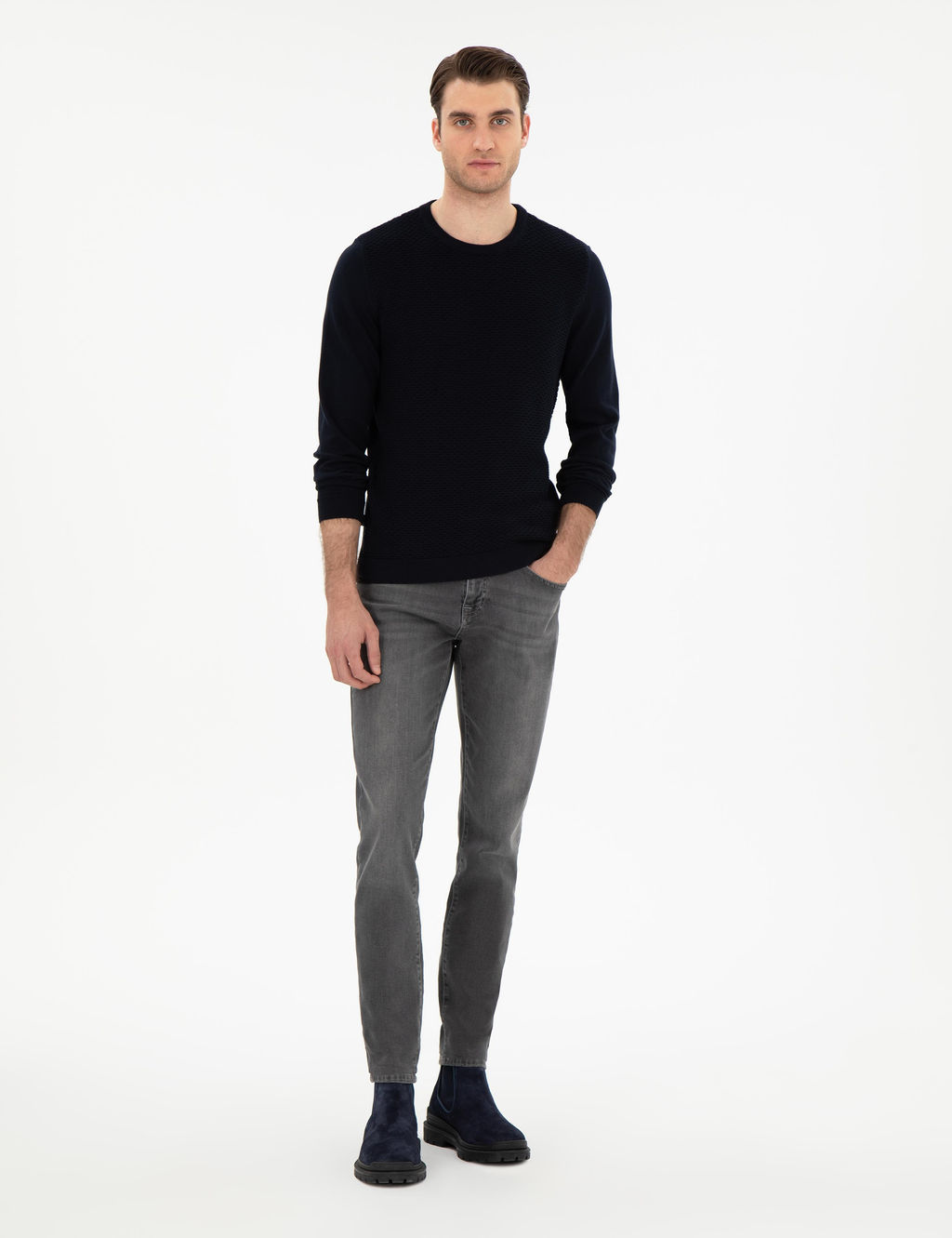 A__k Lacivert Slim Fit Bisiklet Yaka Triko Kazak - Pierre cardin фото 4