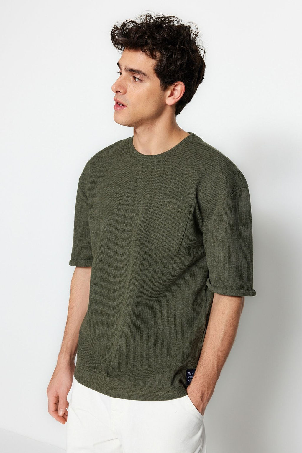 TRENDYOL MAN Haki Oversize/Genis Kesim Bisiklet Yaka Basic Buyuk Beden T-Shirt TMNSS25BF00000 - Trendyolmilla фото 4