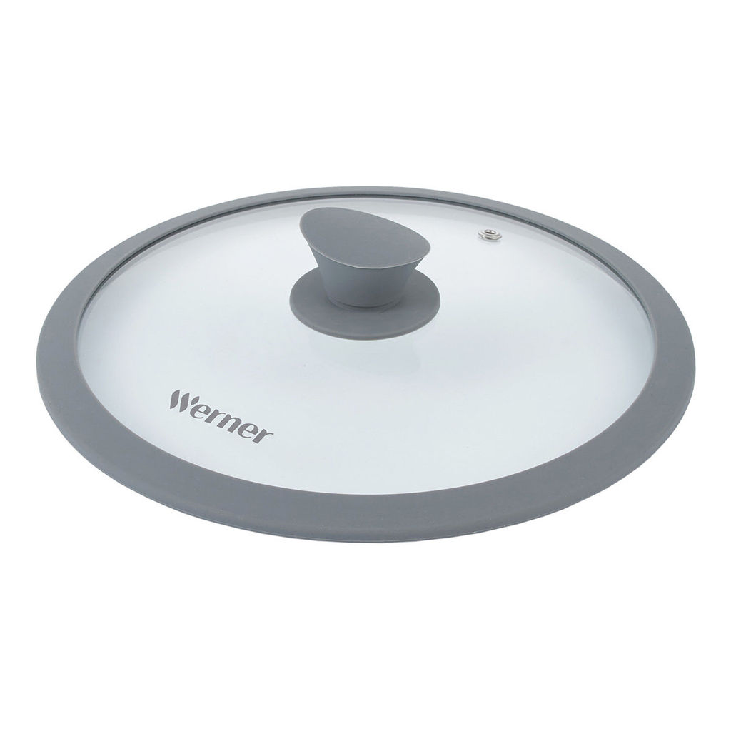 51224 WERNER Крышка стеклянная GRIGIO 24 см с силиконовым ободом. Цвет: серый. Материал: закаленное стекло, силикон, нерж. сталь.  фото 2