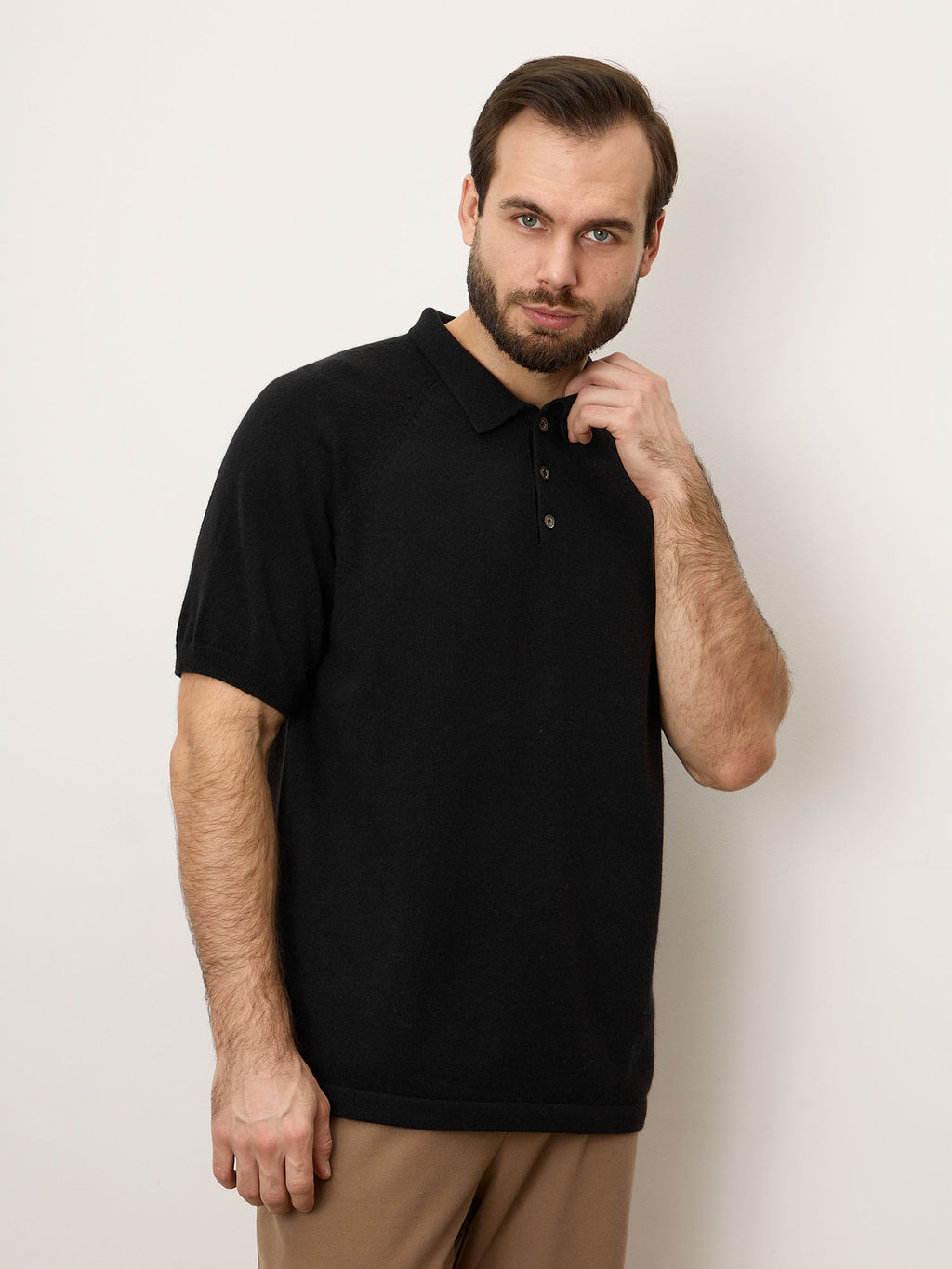 Джемпер-поло мужской из кашемира 2016 черный
