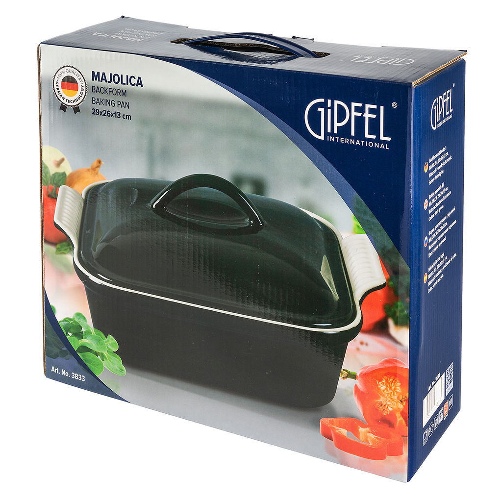 3833 GIPFEL Форма для запекания с крышкой MAJOLICA 29х26х13см. Материал: жаропрочная керамика. Цвет: темно-зеленый  фото 4