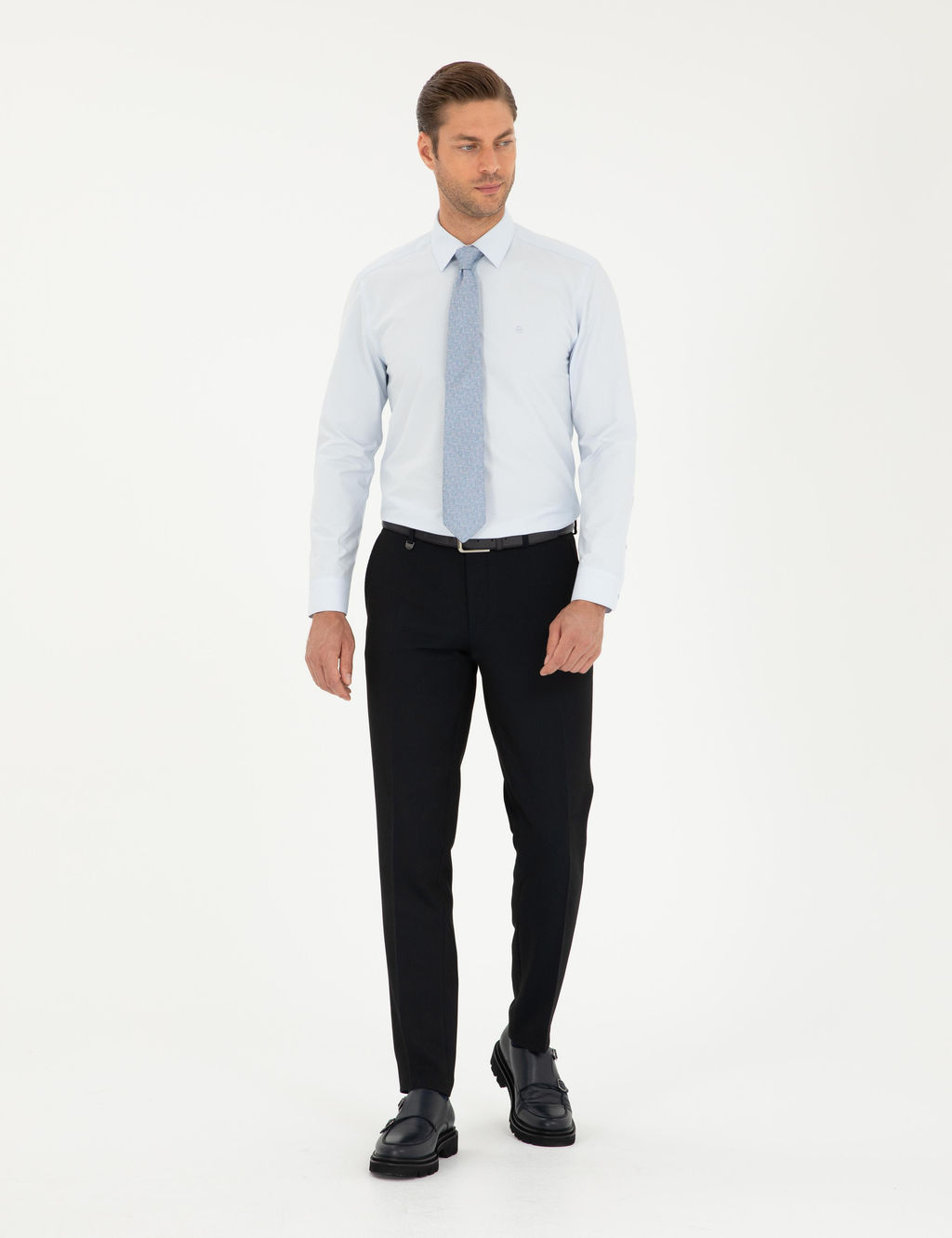 A__k Mavi Slim Fit Uzun Kollu Basic G_mlek