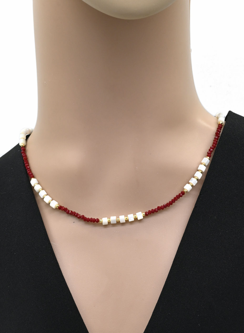 Чокер из циркона с перламутром рондель 3*2мм цв.бордовый, 41см