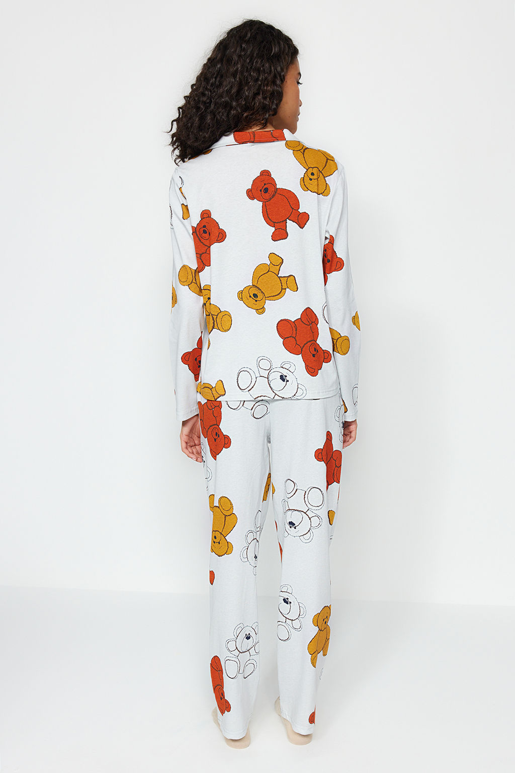 Trendyolmilla Ekru %100 Pamuklu Ay?c?kl? Gomlek-Pantolon Orme Pijama Tak?m? THMAW24PT00002  фото 40