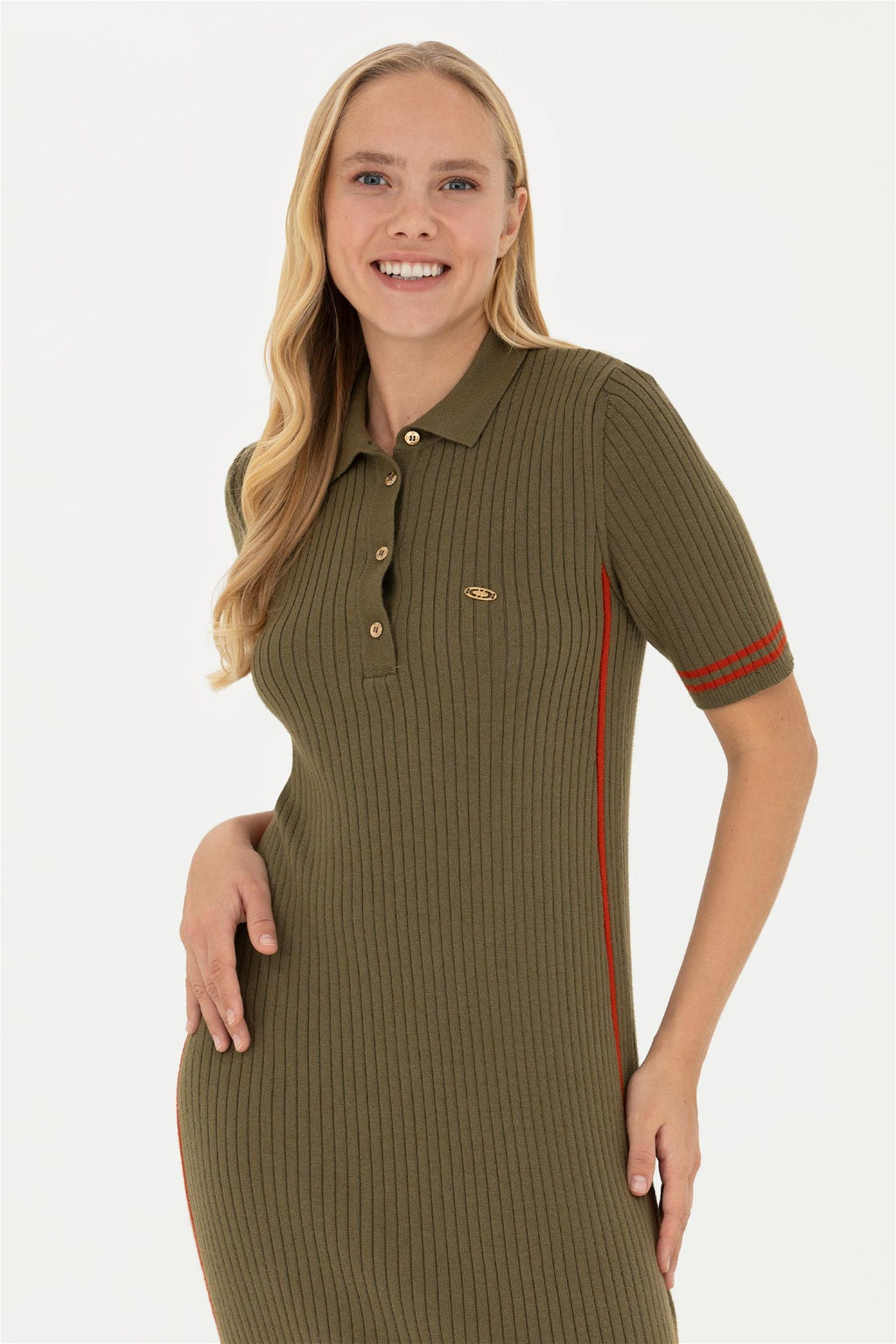 Женское трикотажное платье цвета хаки - U.s. polo assn фото 2