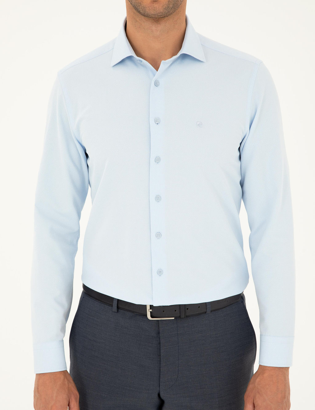 Рубашка Pierre Cardin Slim Fit светло-голубая с длинным рукавом
