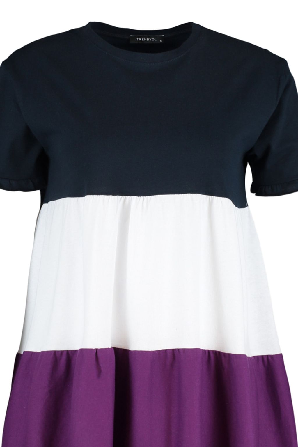 Lacivert %100 Pamuk Renk Bloklu Shift/Duz Mini Orme Elbise TWOSS20EL1638 - Trendyolmilla фото 7