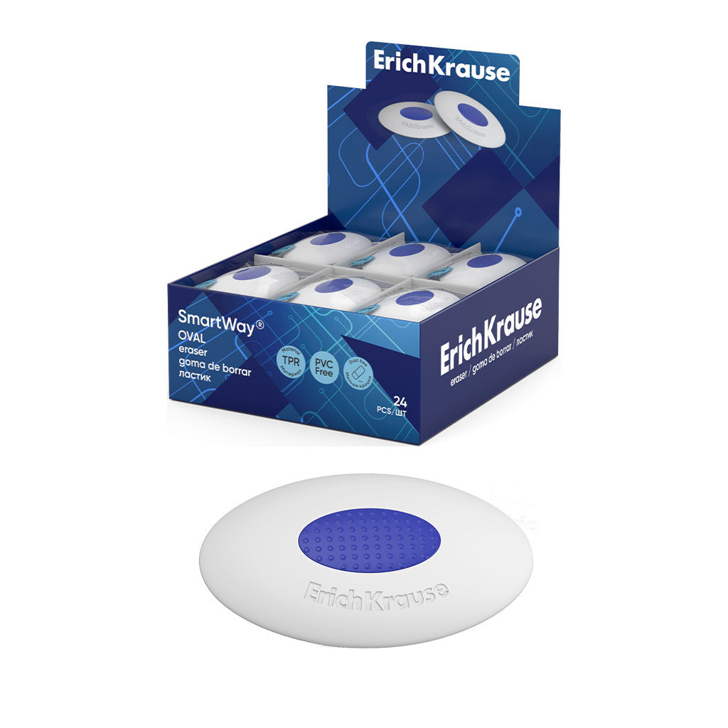 Цена за 24 шт. Ластик с пластиковым держателем ErichKrause SmartWay® Oval (в пакете с европодвесом) (в коробке по 24 шт.)