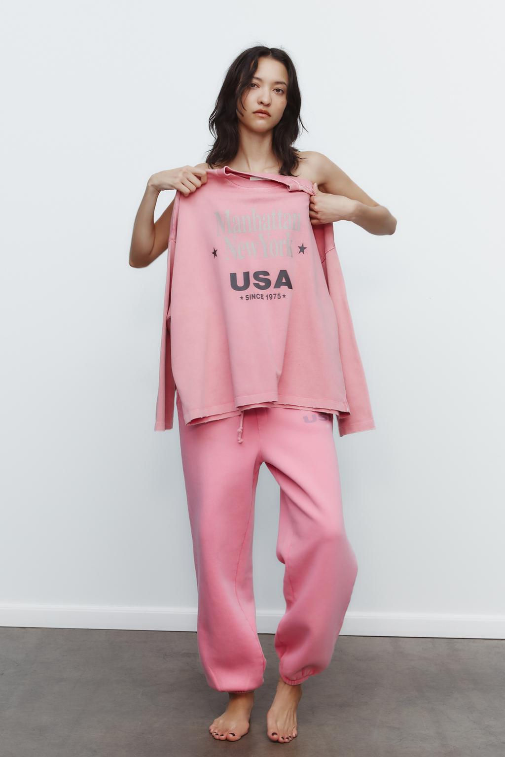WASHED-EFFECT PLUSH TROUSERS WITH SLOGAN - Zara фото 7