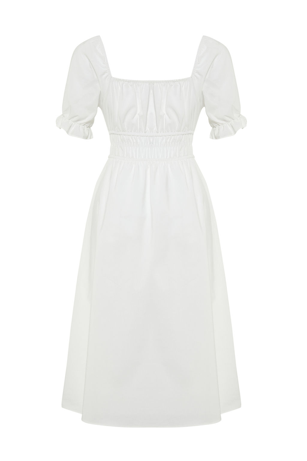 Beyaz Skater/Belden Ac?lan Balon Kollu Astarl? Midi Astarl? Dokuma Elbise TWOSS22EL1768