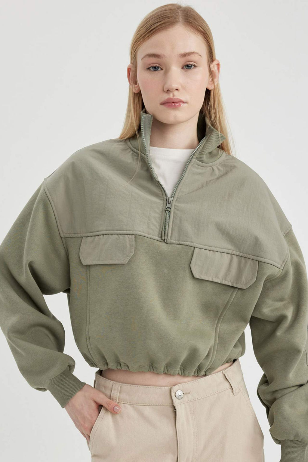 Coool Fermuarl? Yaka Crop Kal?n Sweatshirt - Defacto фото 2