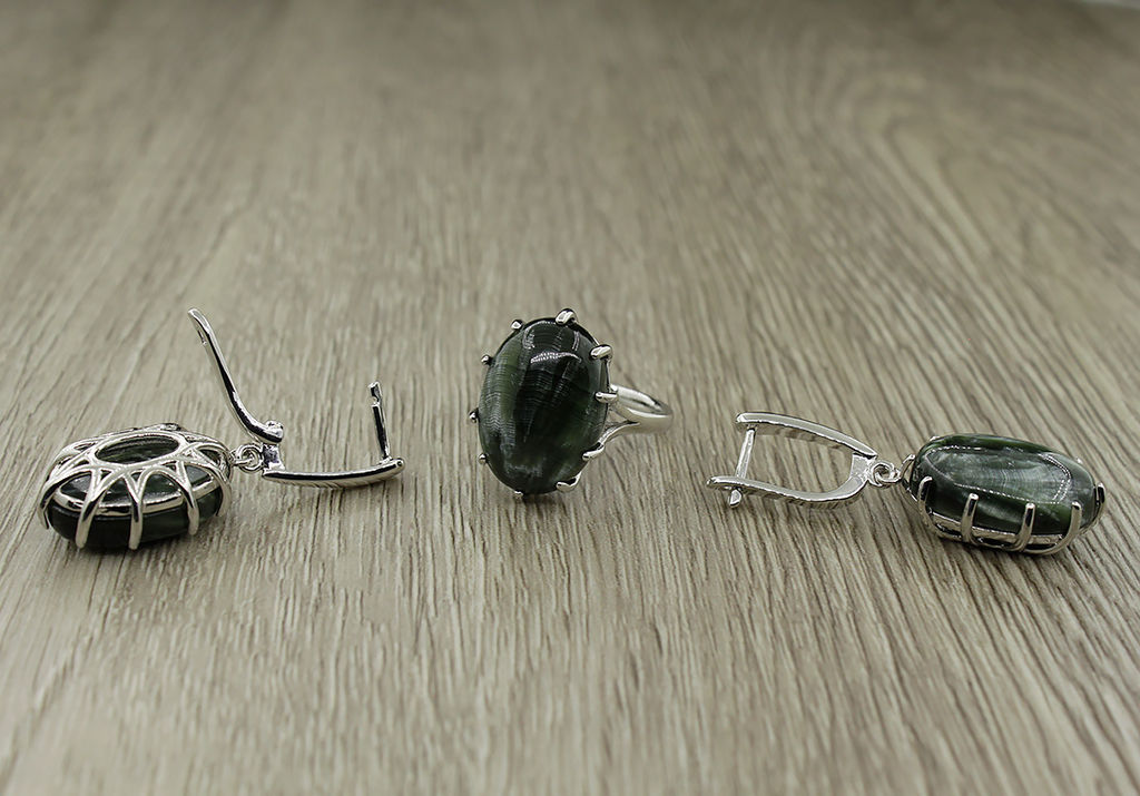 Комплект Сэра-1, серафинит (Россия), покрытие родий, размеры кольца: 17, 18, 19, 20 - Agat77 фото 3