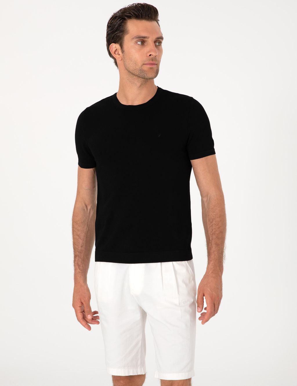 Siyah Slim Fit Bisiklet Yaka Triko T-shirt