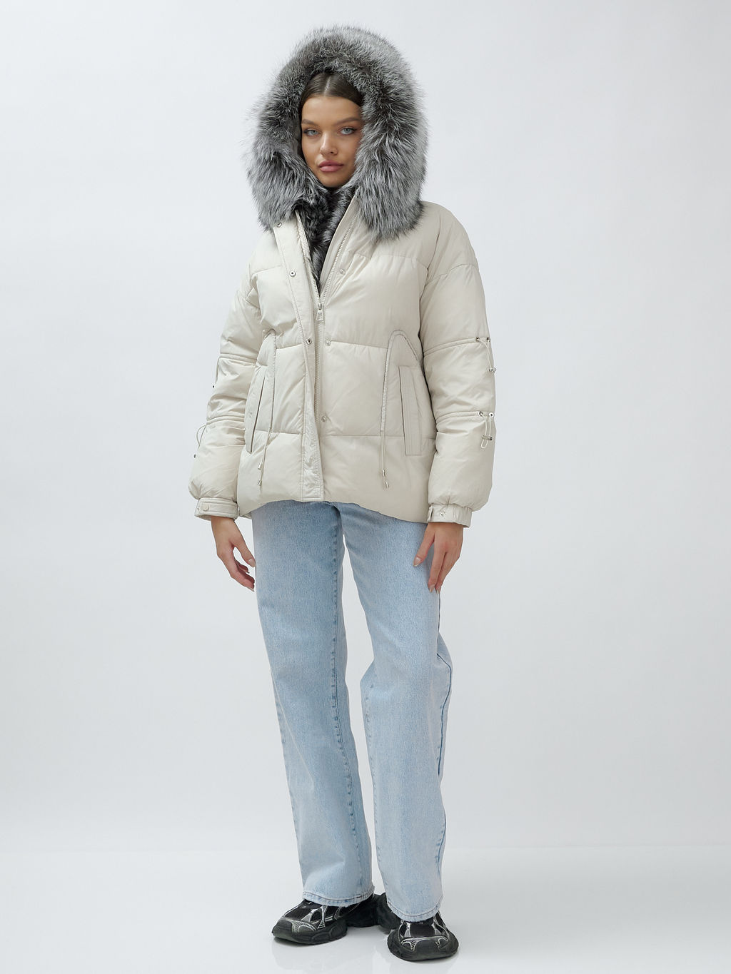 с чернобуркой ПРЕМИУМ класса Полупальто куртка зимняя коричневого цвета  бежевого цвета - Mtforce фото 22