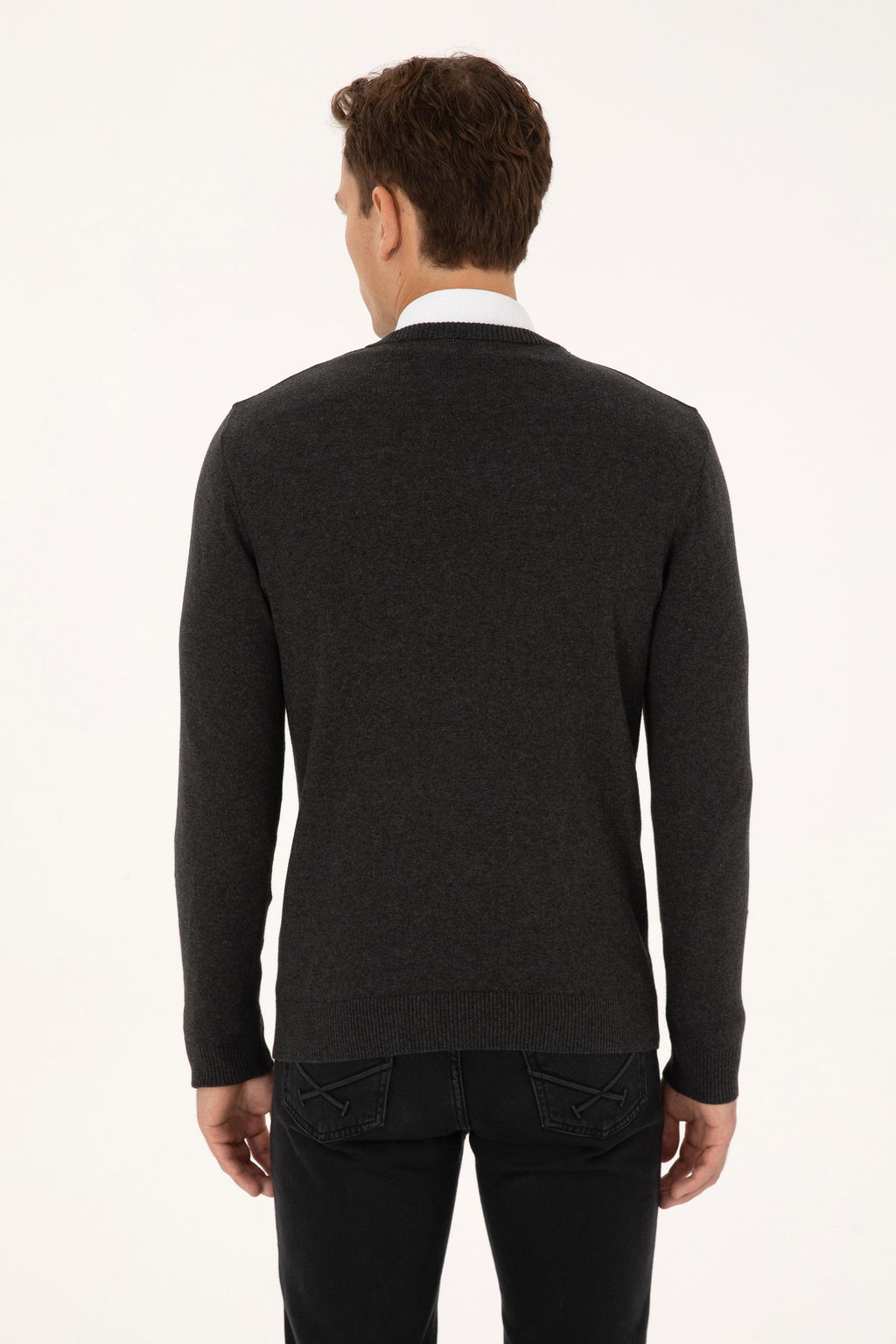 Erkek Slim Fit V Yaka Antrasit Melanj Basic Triko Kazak - U.s. polo assn фото 5