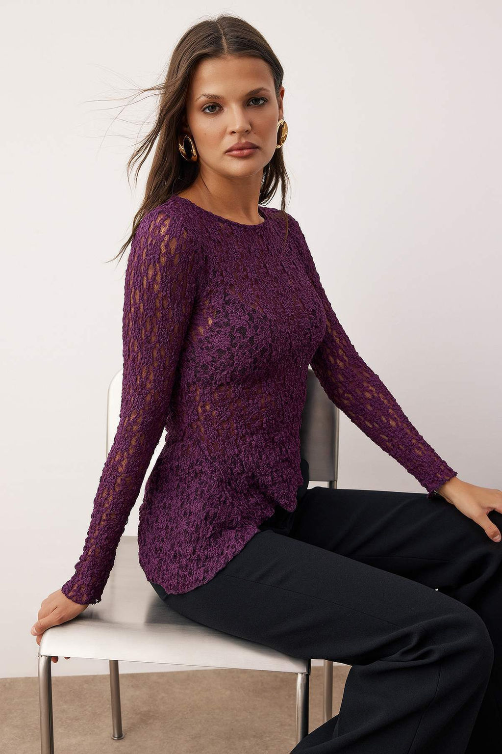 Murdum Asimetrik Dantel Fitted/Vucuda Oturan Orme Bluz TWOAW26BZ00028 - Trendyolmilla фото 5