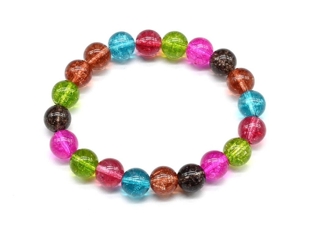 Браслет из кварца тонированного шарик 10мм цв.ассорти, 16см