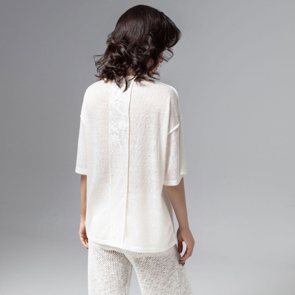 Футболка комбинированная с вышивкой, Буду тебе сниться (айвори) - Charutti фото 5