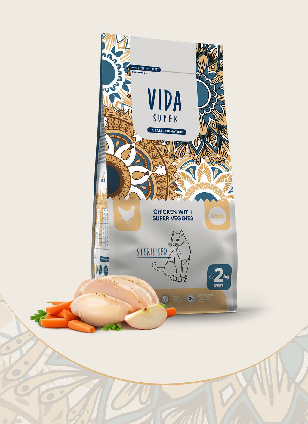 Корм Vida Super для взрослых стерилизованных кошек с курицей и овощами P02121005