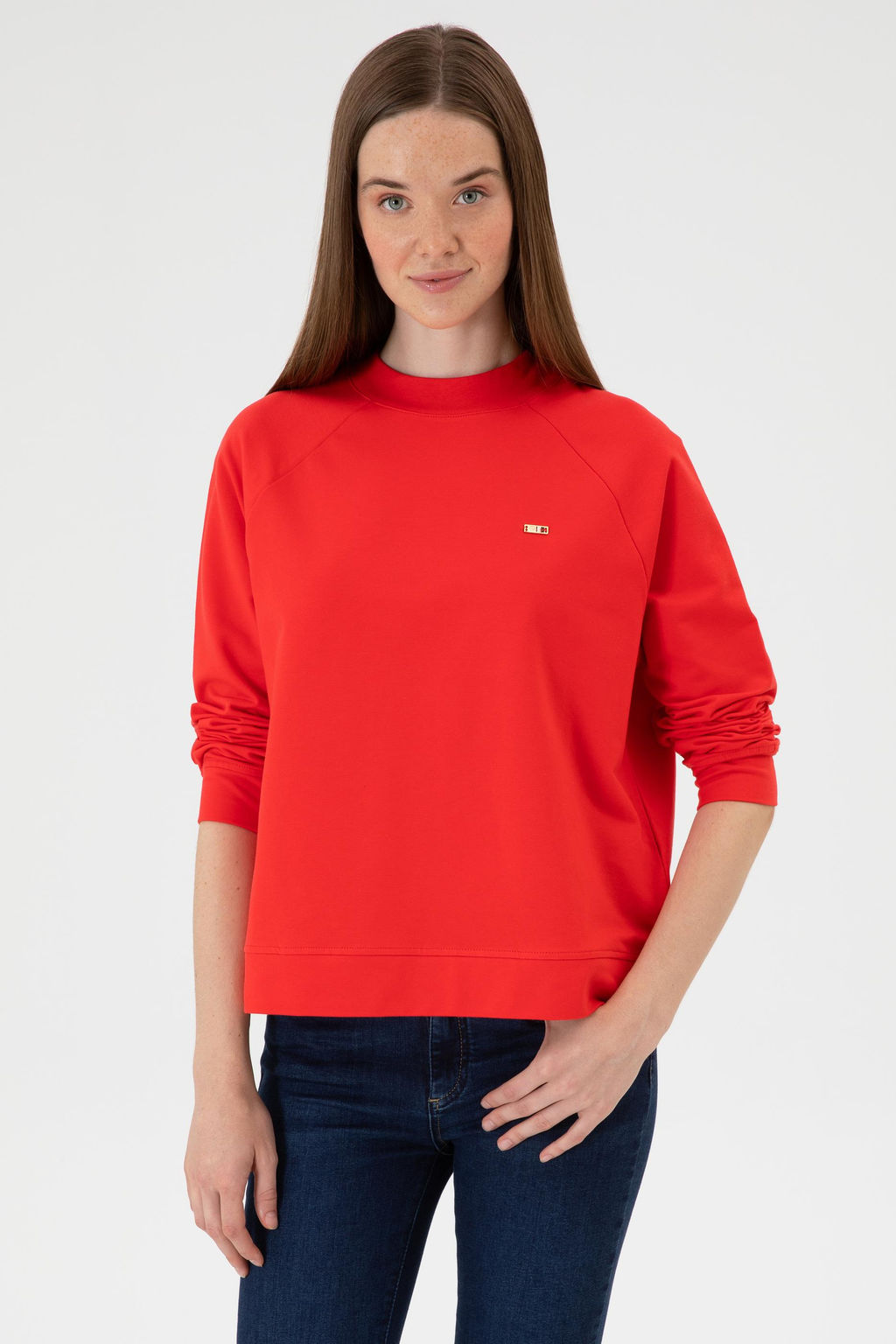 Kad_n K_rm_z_ Basic Sweatshirt Sepette S_rpriz _ndirim