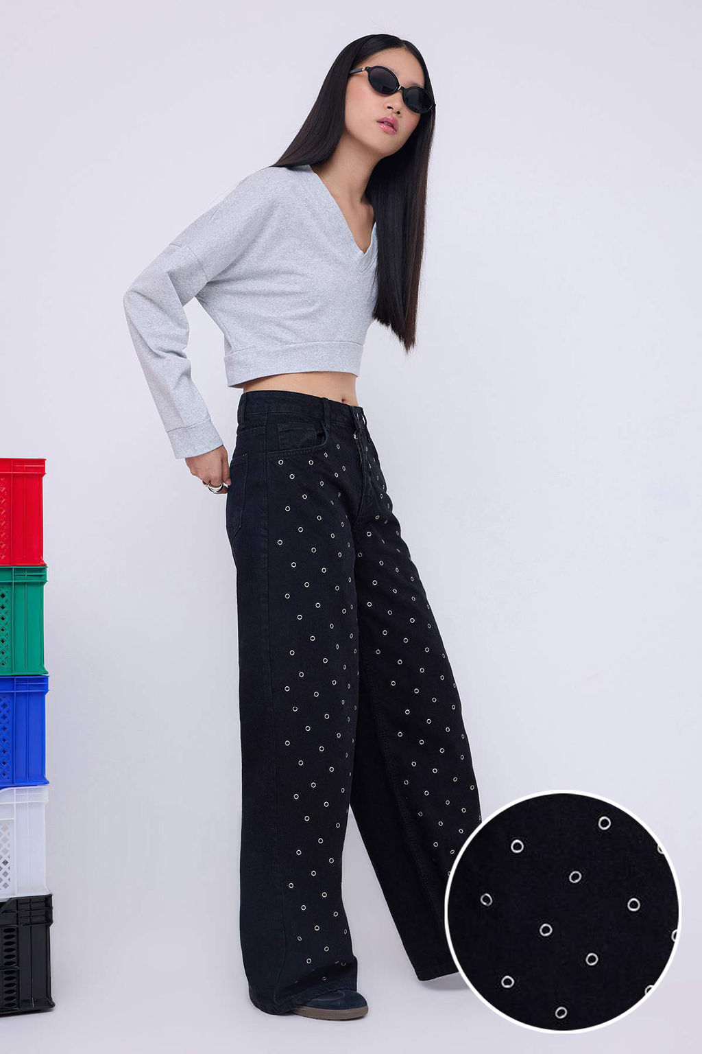 Teen Siyah Kusgozu Detayl? Yuksek Bel Wide Leg Jeans TWOAW26JE00041 - Trendyolmilla фото 5