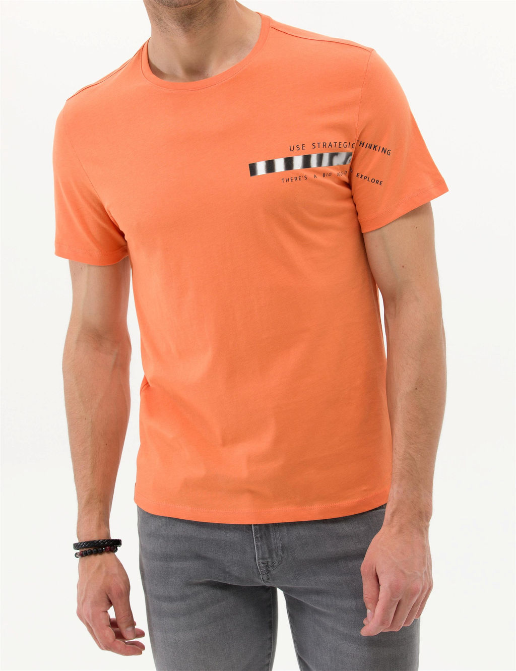 Turuncu Slim Fit Bask_l_ Bisiklet Yaka Ti__rt - Pierre cardin фото 5