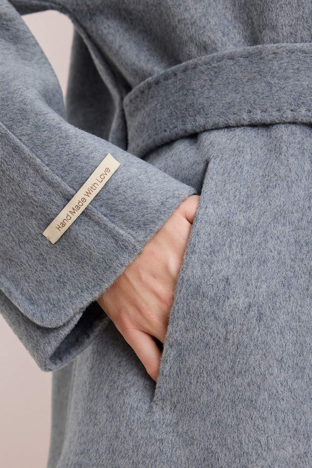 Vizon %100 Yunlu Handmade Baglamal? Oversize Uzun Kaban TWOAW26KB00077 - Trendyolmilla фото 9