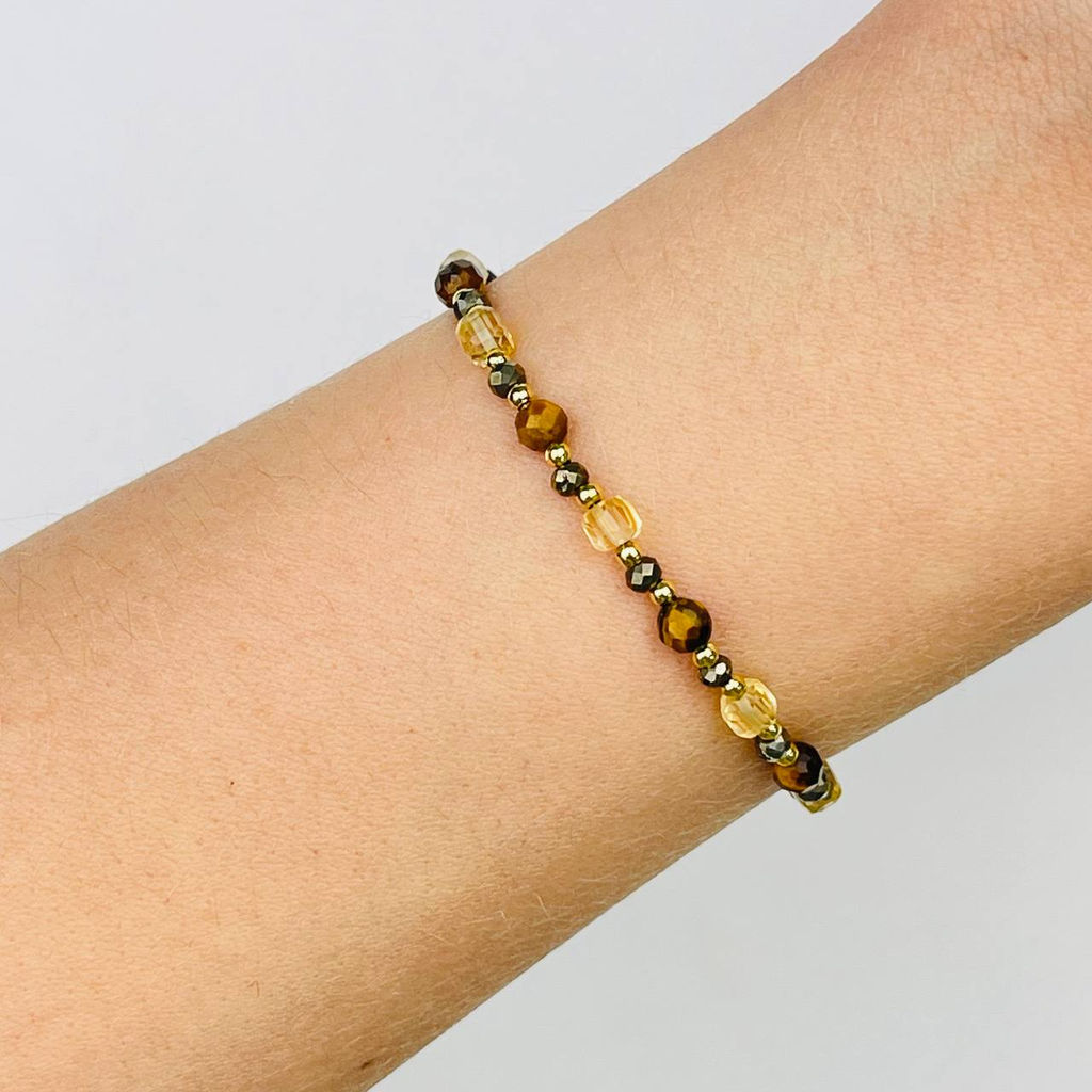 Браслет для Льва из Тигрового глаза,Пирита и Цитрина