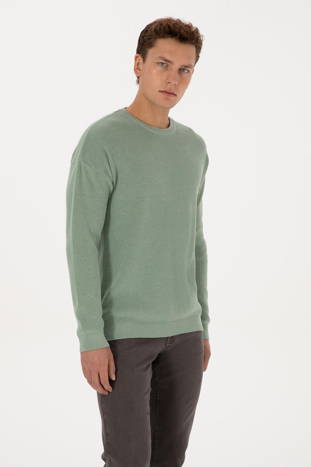 Erkek Comfort Fit Bisiklet Yaka Ye_il Melanj Basic Kazak - U.s. polo assn фото 3