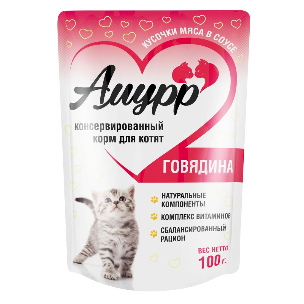 Амурр пауч 100 г. д/КОТЯТ в соусе Говядина 4640021012574  фото 2