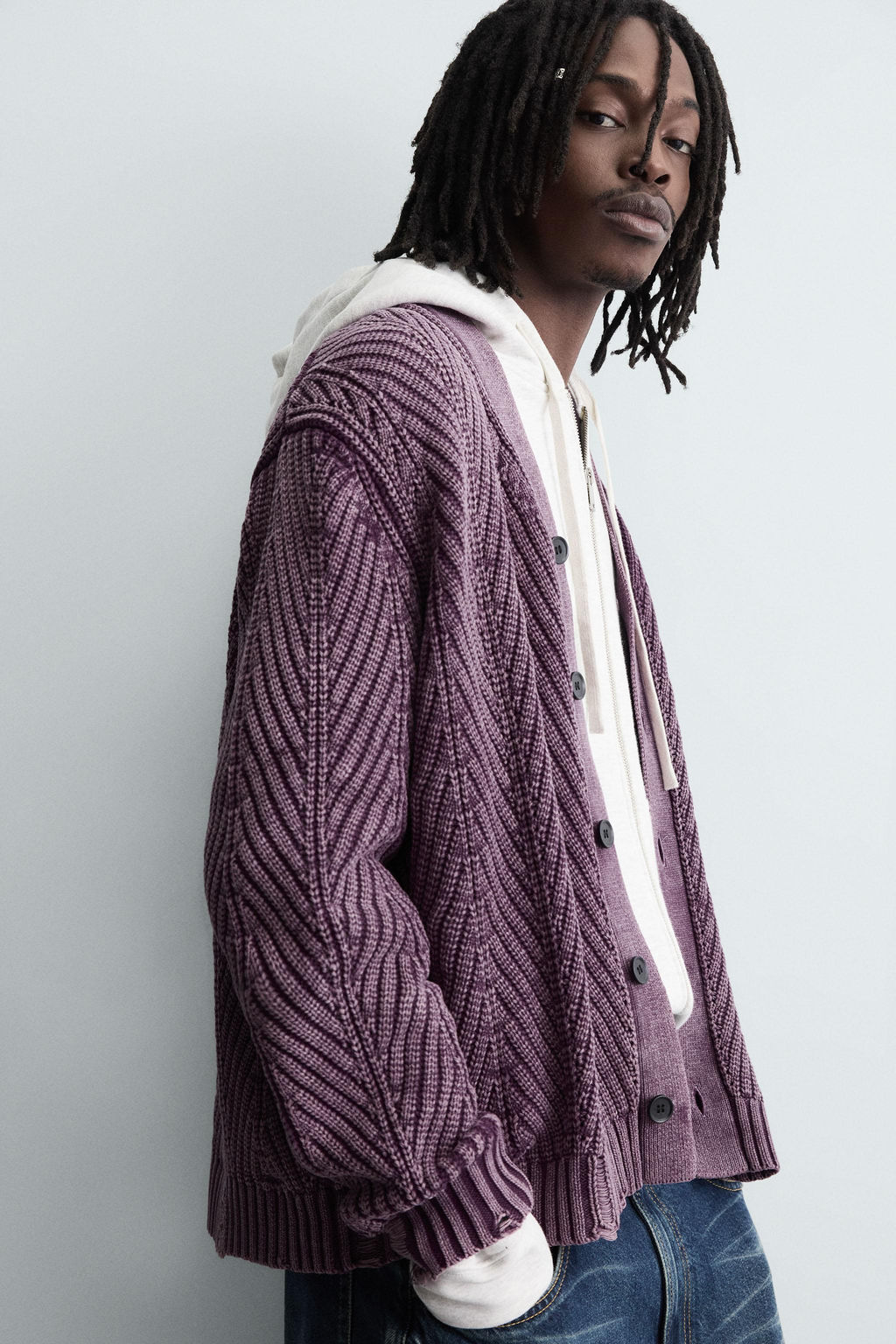 DISTRESSED EFFECT TEXTURED CARDIGAN