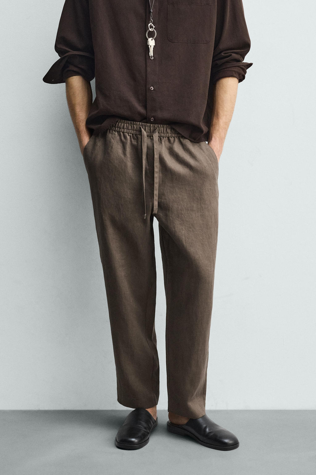 PANTAL?N RELAXED FIT 100% LINO / Marr?n / Topo - Zara фото 11