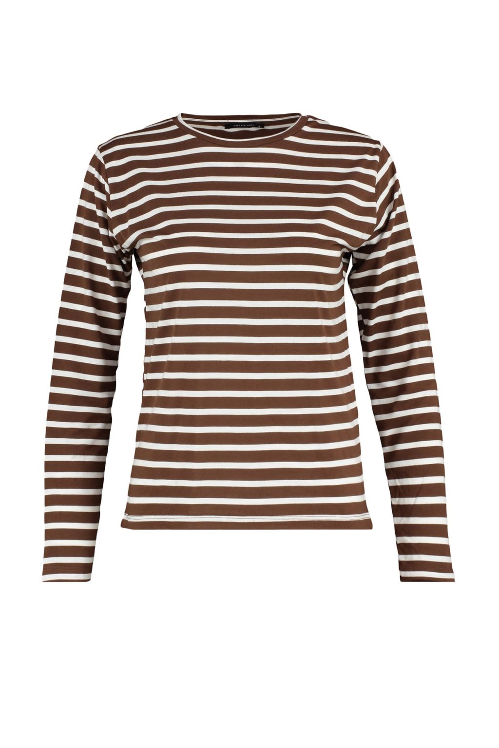 Kahverengi Cizgili Basic Bisiklet Yaka Orme T-shirt TWOAW23TS00002